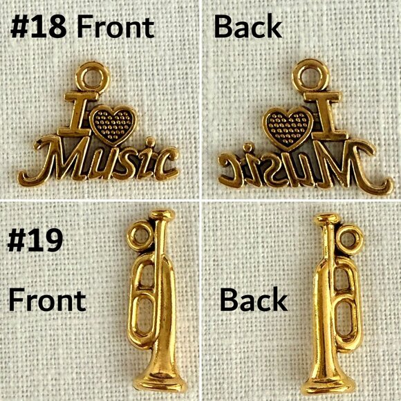 Gold Tone Music Charms Collection Set of 7 Miniature Melodies Metal Instruments - Picture 5 of 9